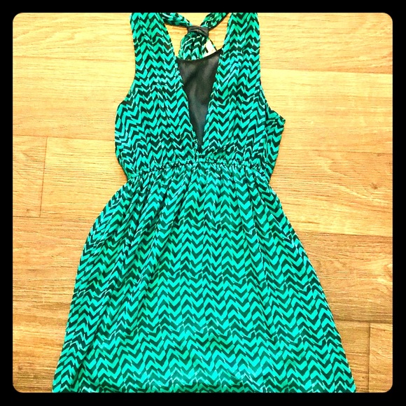Ya LOSANGELES Teal & Black Cocktail Dress Medium - Picture 1 of 5